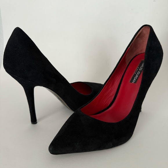Charles Jourdan Black Suede Heels Pointed Toe Stiletto Heel - Picture 2 of 13